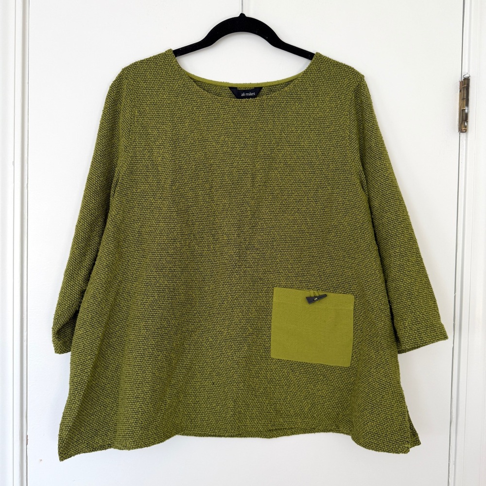 Ali‎ Miles Womens PXL Green Textured Knit Toggle Pocket Tunic Top 3/4 Sleeve